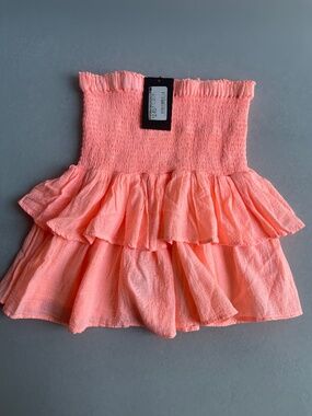 Honorine Pixie Skirt Neon Cantaloupe XS NWT Tiered Ruffle Smocked Made in USA